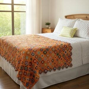 Handmade Crocheted Granny Square Throw Blanket